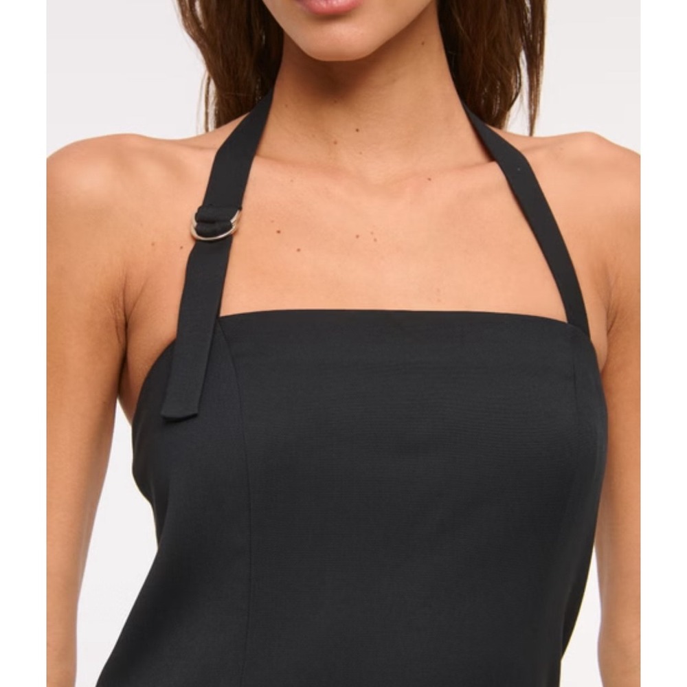 Abercrombie & Fitch Black Halter Mini Dress  Buckle‎ Large NWT 159-374-00497 - Picture 2 of 9